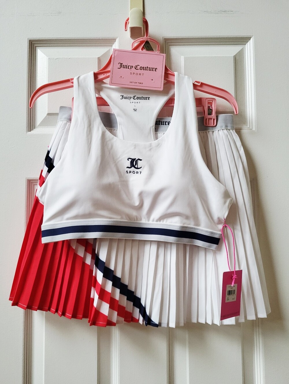Juicy Couture Sport White Set Pleated Skort & Bra Size L Tennis & Activewear NWT
